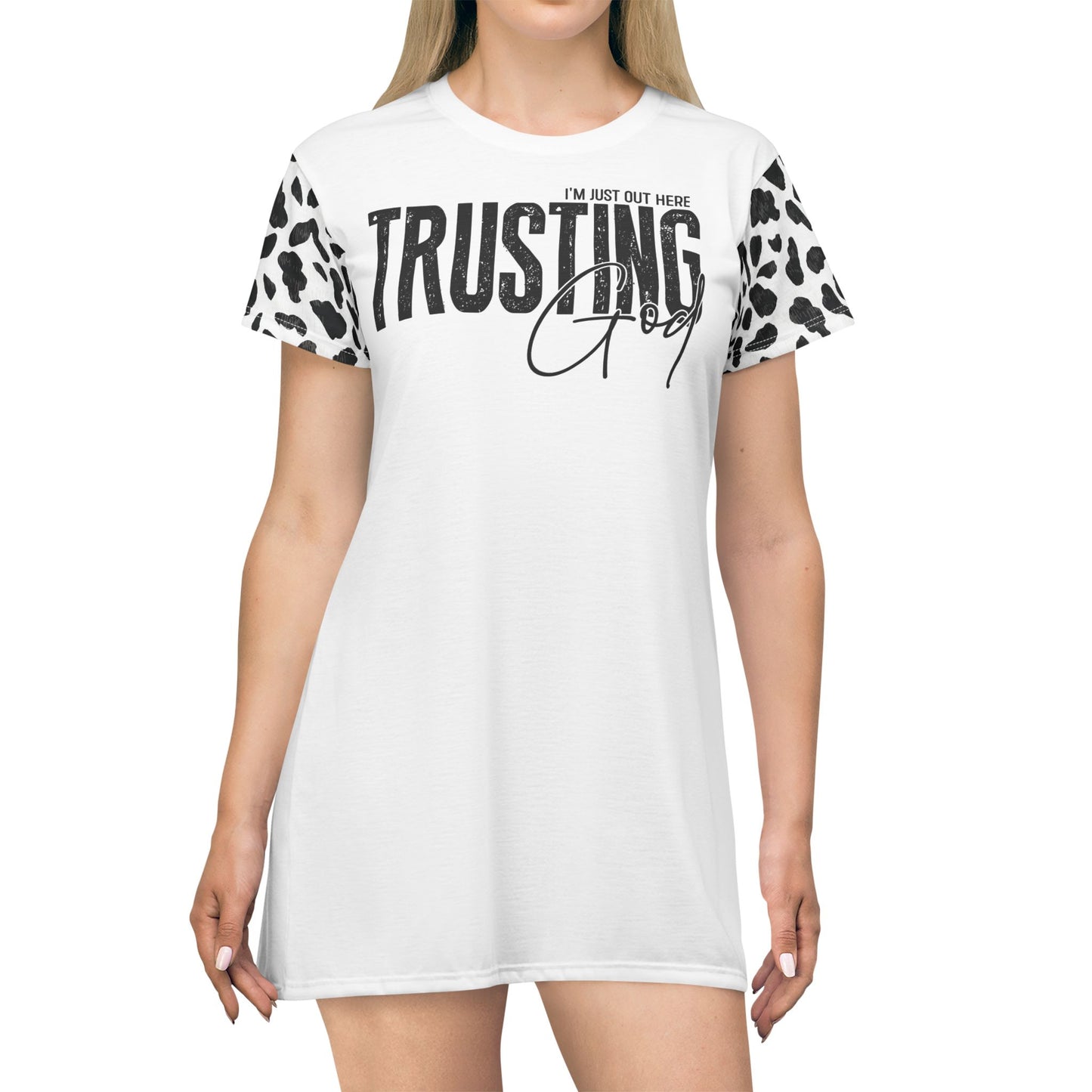 Trusting God Leopard Print  Faith T-Shirt Dress