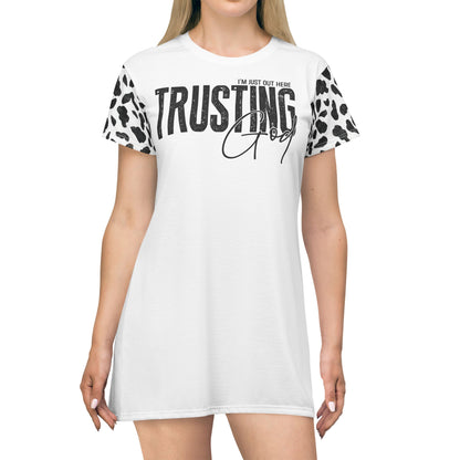 Trusting God Leopard Print  Faith T-Shirt Dress