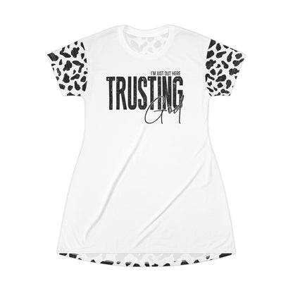 Trusting God Leopard Print  Faith T-Shirt Dress