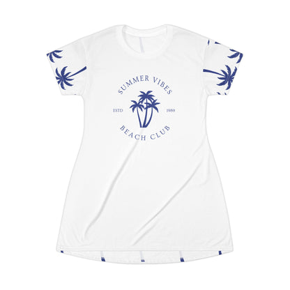 Summer Vibes Beach Club Palm Tree T-Shirt Dress — Confident Coastal Casual