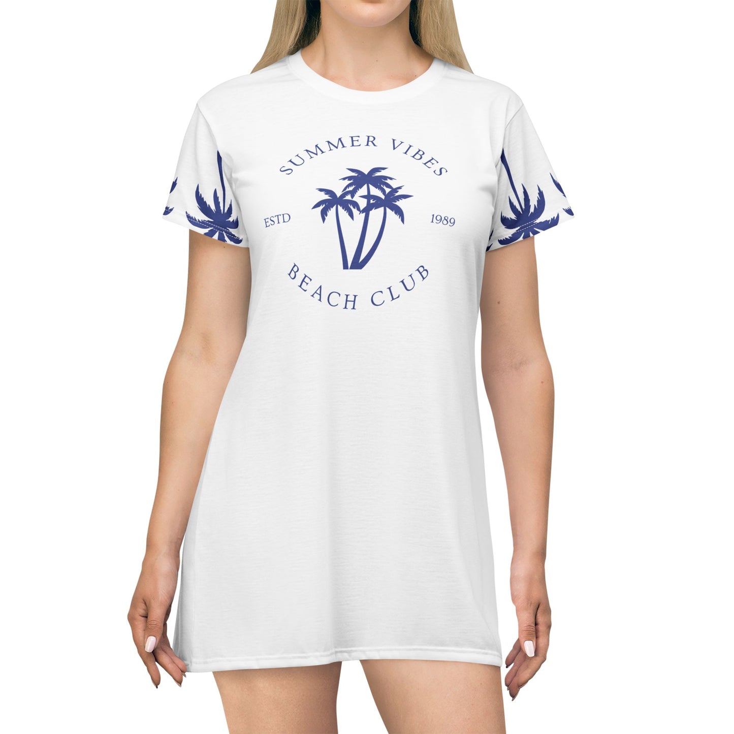 Summer Vibes Beach Club Palm Tree T-Shirt Dress — Confident Coastal Casual