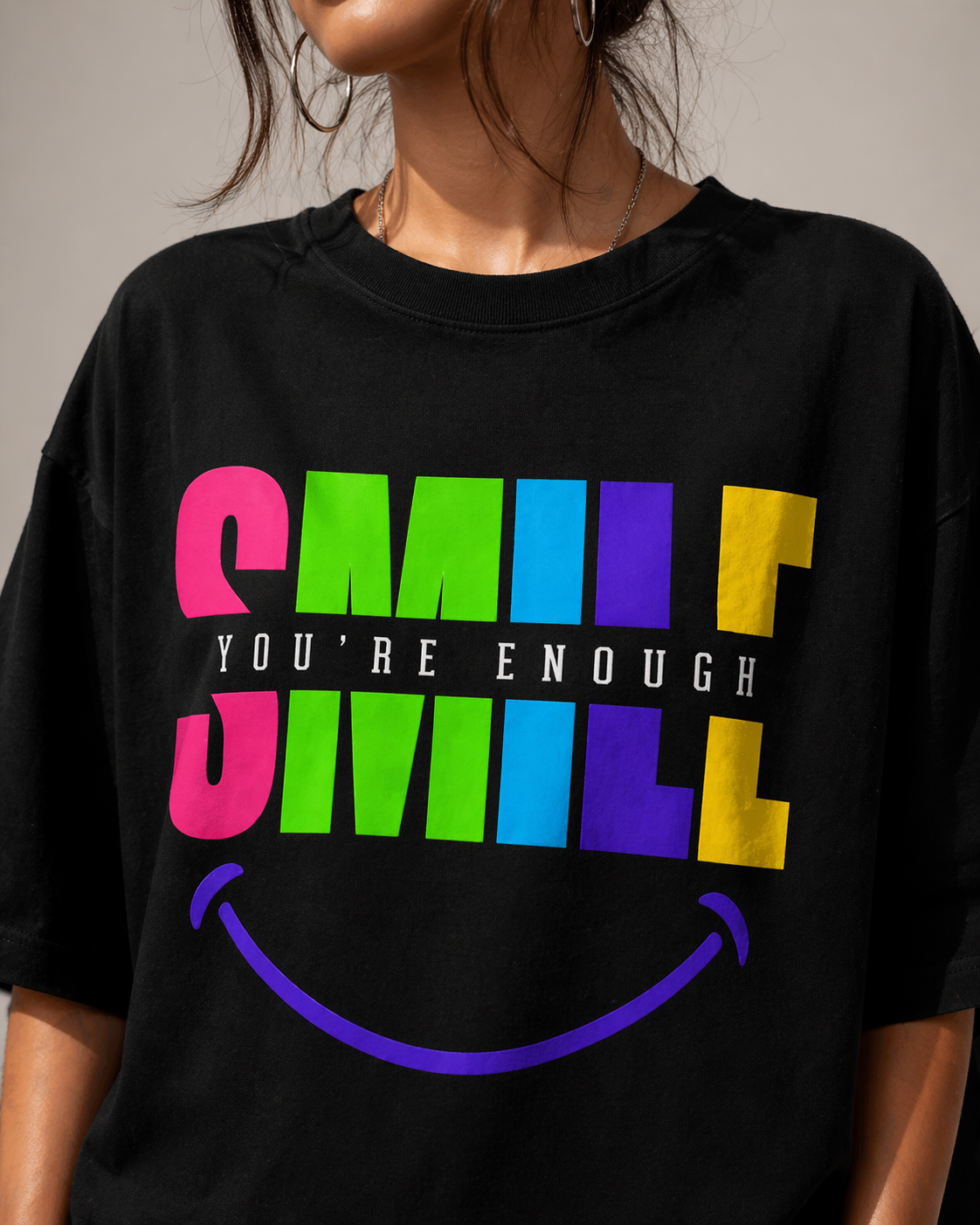 “Smile, You’re Enough” Graphic T-Shirt | Motivational Colorful Tee | Positive Affirmation Shirt