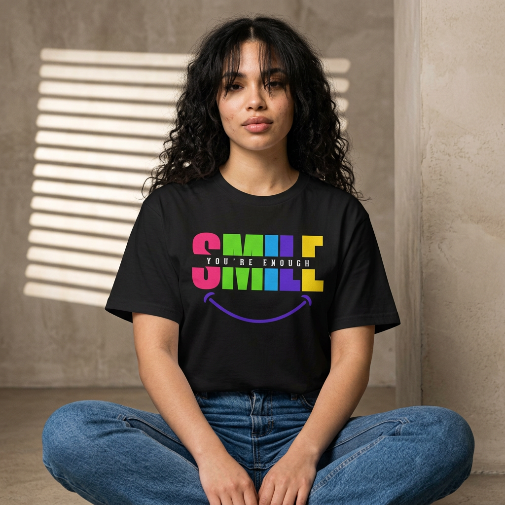 “Smile, You’re Enough” Graphic T-Shirt | Motivational Colorful Tee | Positive Affirmation Shirt